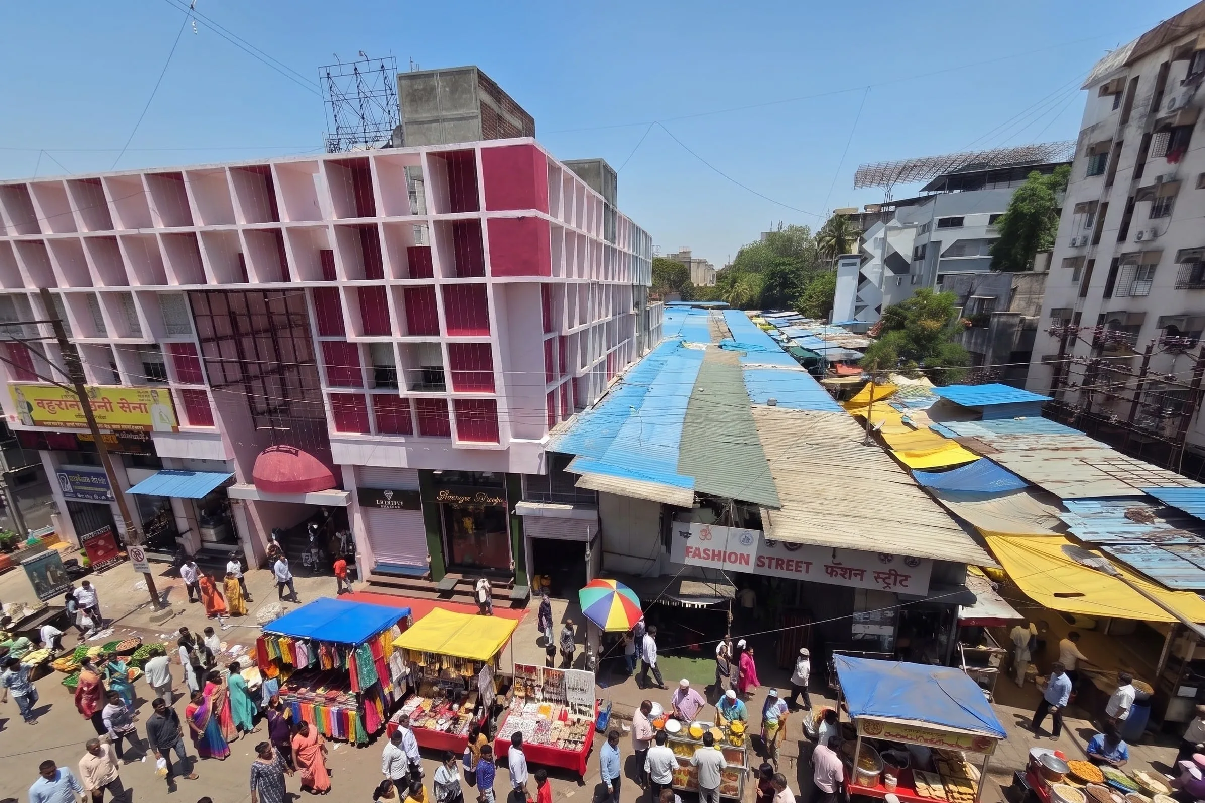 Aerial drone view of Fashion Street East Street Pune Camp over the former East Street Cemetery