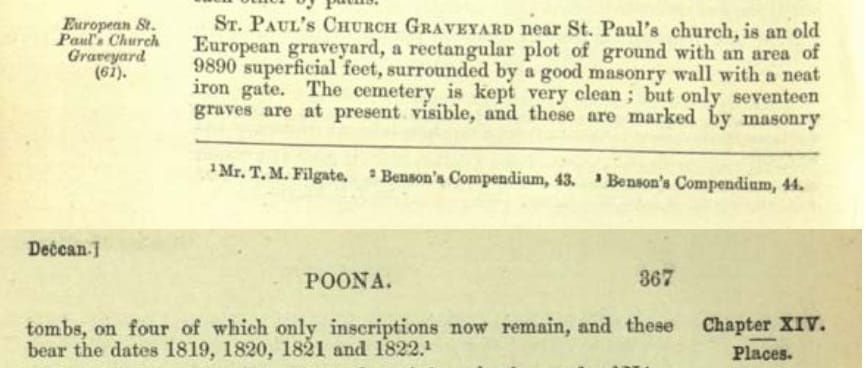 Entry 61 for the European St. Paul's Church Graveyard in the 1885 Gazetteer of the Bombay Presidency, Poona